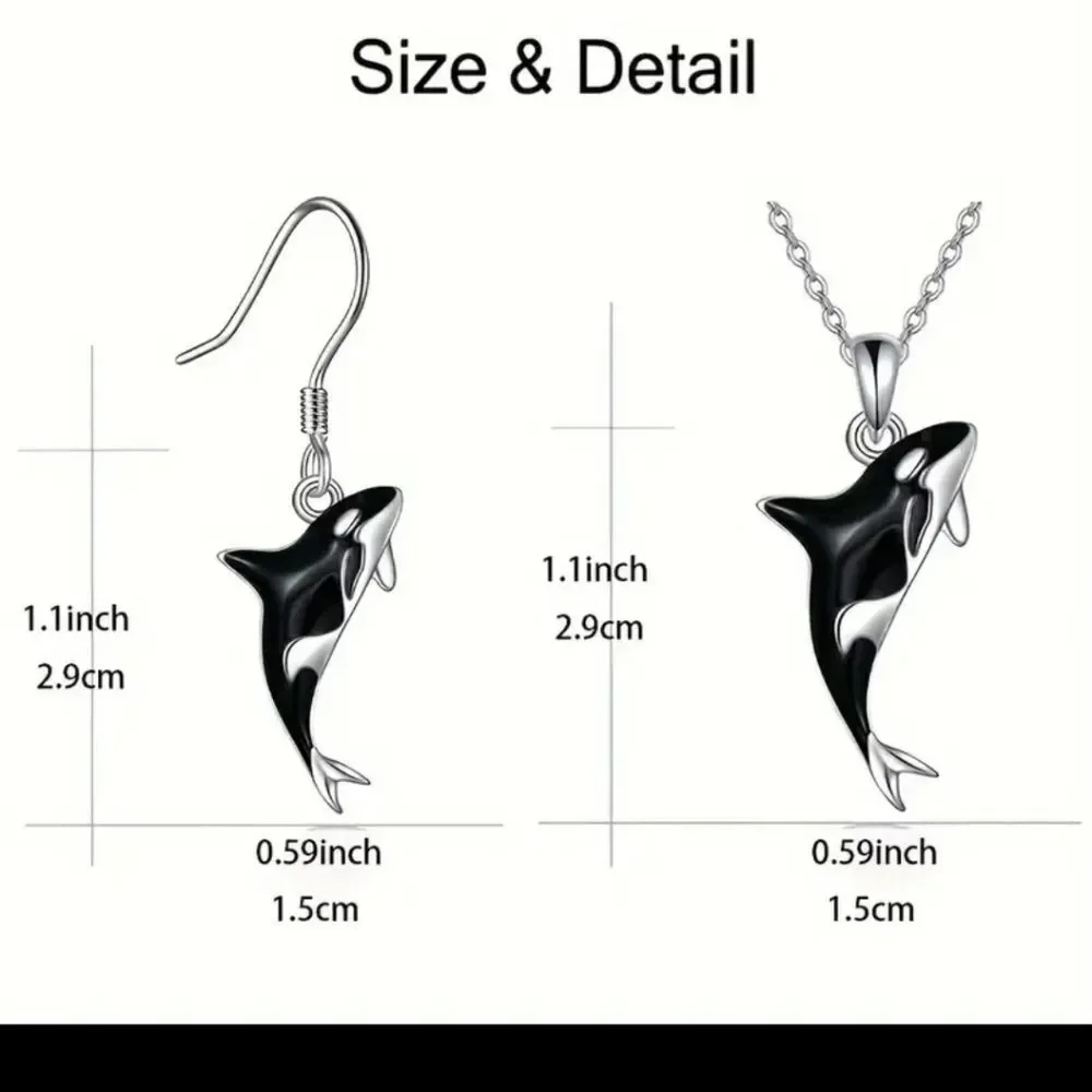 Orca Whale Jewelry Set Necklace Earrings Shamu Sea World Ocean Sea Life Jewelry